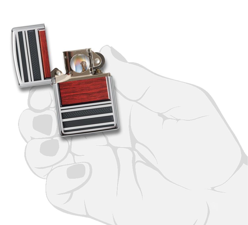 Zippo Wood Grain High Polish Chrome Pipe Pocket Lighter Zippo